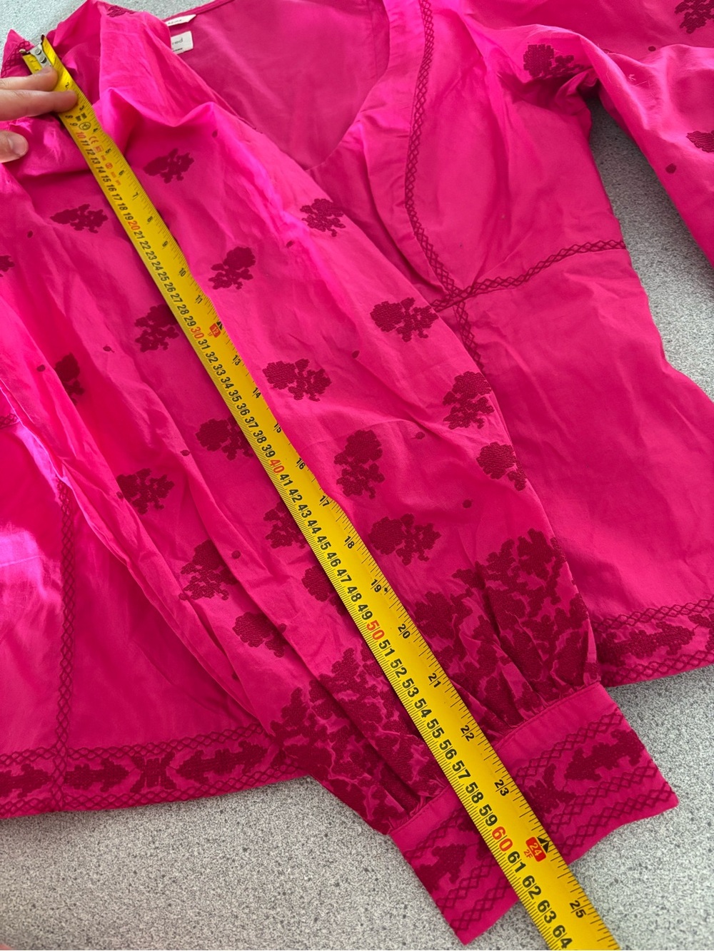 Wilfred La Bohème Fuchsia Embroidered Peasant Blouse Cottagecore Puff Sleeves - Picture 10 of 12